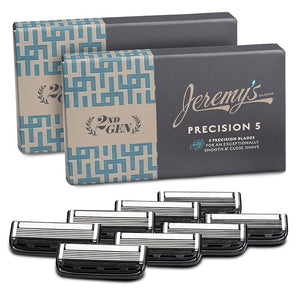 Jeremy's Razors for Men - Precision 5 Razor Blade Refills - 8 Cartridges (Fits All 2nd Gen Jeremy's Handles) - Precision Trimmer Stainless Steel Design Lubricating Strip - Men's Shaving Blades