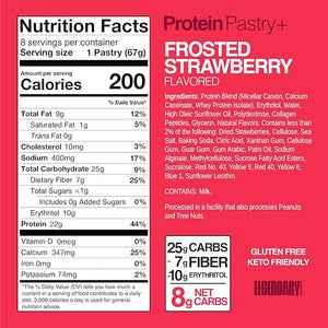 Legendary Foods 22g Protein Pastry 0g Added Sugar Low Carb Gluten Conscious Keto Snack Ideal for Glucose Management Includes Whey Protein Isolate 8 Pack Frosted Strawberry