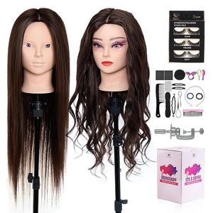 Mannequin Head 80% Human Hair - 28 Inch Make up Cosmetology Manikin Practice Doll Head with HairBraiding Hairdressing Head for Hair Styling with Table Clamp + DIY hair Styling Set