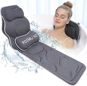 Full Body Bath Pillow for Tub - Extra Long &amp; Thick Tub Pillow with Head, Back &amp; Lumbar Support, 168 Non-Slip Suction Cups, Soft 5D Mesh Spa Cushion, Fits All Tubs-Gift for Soaking(Gray)
