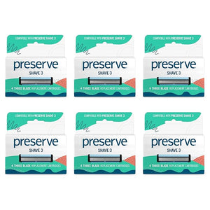 Preserve Shave 3 Razor Blade Refills - 3 Blade Razors for Women &amp Men - Titanium-Covered Shaver Cartridges with Vitamin E &amp Aloe Strip for Face &amp Body Shaving Kit - 24 Pack