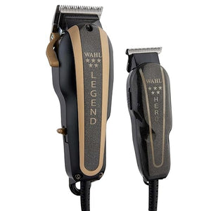 Wahl Professional 5-Star Barber Combo Corded Legend Clipper &amp Hero T-Blade Trimmer Set Black/Gold Finish