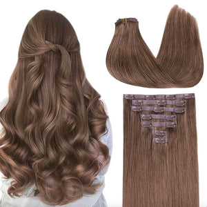 GOO GOO Clip in Hair Extensions Real Human Hair Remy Human Hair Extensions Clip ins for Women Natural Human Hair 22 Inch 140g 7Pcs 5 Light Ash Brown