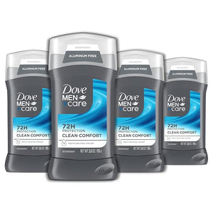 DOVE MEN + CARE Deodorant Stick for Men Clean Comfort 4 Count Aluminum Free 72-Hour Odor Protection Mens Deodorant with 1/4 Moisturizing Cream 3 oz (Pack of 4)