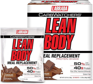 Labrada Nutrition Carb Watchers Lean Body Hi-Protein Meal Replacement Shake Chocolate Ice Cream 2.29-Ounce Packets (Pack of 20)