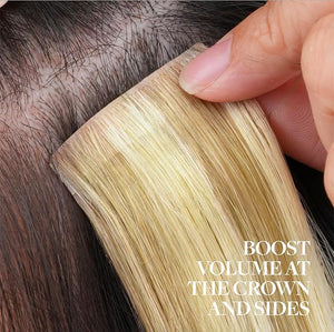 GOO GOO Invisi Edge Clip in Hair Extensions 18inch 50g 4Pcs Injected Seamless PU Clip in Hair Extensions Virgin Real Human Hair #16/22 Light Blonde Highlighted Golden Blonde