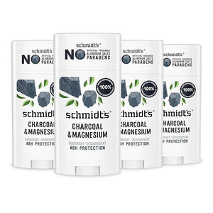 Schmidt's Aluminum-Free Vegan Deodorant Charcoal &amp Magnesium with 24 Hour Odor Protection 4 Count for Women and Men Natural Ingredients Cruelty-Free 2.65 oz