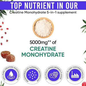 Adndale Creatine Gummies for Women &amp Men 5000mg per Serving Creatine Monohydrate Supplement with Beta-Alanine L-Citrulline &amp B12-75 Vegan Gummies. Sugar-Free