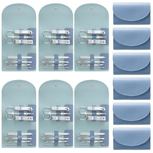 12 Set Manicure Set Bulk Mini Manicure Nail Clipper Kit 7 in 1 Stainless Steel Professional Nail Care Pedicure with Travel Portable Bag Grooming Kits for Christmas Women Men Home(Dark Blue)