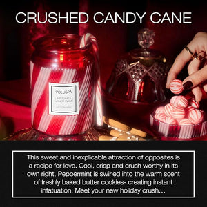 Voluspa Crushed Candy Cane Large Candle Jar 18 oz 100 Hour Burn Time Coconut Wax for Clean Burning Handcrafted in The USA