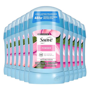 Suave Antiperspirant Deodorant For Women Invisible Underarm Deodorant 48hr Odor &amp Wetness Protection Long Lasting Powder Sensitive Skin Deodorant Solid Stick 1.2 oz (12 Bulk Pack)