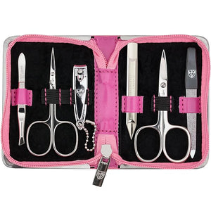 3 Swords Germany - brand quality 6 piece manicure pedicure kit set for professional finger &amp toe nail care with synthetic leather case - Made in Germany - pink