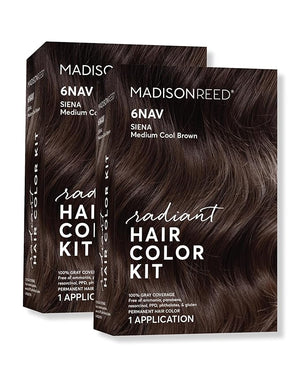 Madison Reed Radiant Hair Color Kit | 6NAV Medium Cool Brown (Siena Brown) for 100% Gray Hair Coverage | Dimensional Salon-Quality Permanent Hair Dye | PPD-Free &amp; Ammonia-Free | 2 Pack