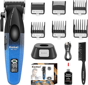 KEMEI 1670 Professional Hair Clippers for Men Cordless Barber Clipper with LED Display 9000 RPM Clippers for Hair Cutting with Charging Base