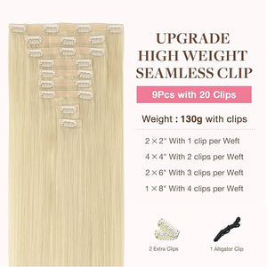 GOO GOO Clip in Hair Extensions Real Human Hair Remy Human Hair Extensions Clip ins for Women Natural Human Hair 14inch 130g 9Pcs 60A Platinum Blonde