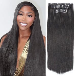 LUVME HAIR Yaki Straight Clip in Hair Extensions Real Human Hair 24inch 135g 7Pcs Black Hair Extensions Remy Human Hair Clip ins for Women Natural Human Hair