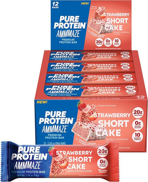 Pure Protein AMMMAZE Strawberry Shortcake Protein Bars (12 ct) 20g High Protein No Added Sugar - Strawberry Meal Replacement Bar - On the Go Snacks