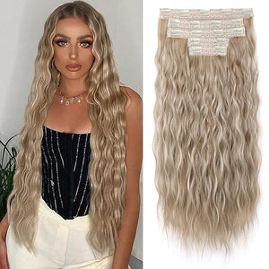 REECHO Clip in Hair Extensions 5PCS Blonde Hair Extensions 24 Thick Long Loose Waves hair extensions HE002 Invisible Lace Weft Natural Soft Hairpieces for Women ? Dark Ash Blonde