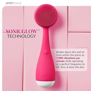 PMD Clean Mini - Smart Facial Cleansing Device with Silicone Brush &amp Anti-Aging Massager - Waterproof - SonicGlow Vibration Technology - Clear Pores and Blackheads - Lift Firm and Tone Skin