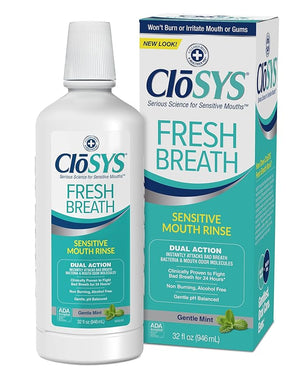 CloSYS Sensitive Mouthwash 32 Ounce 2 Count Gentle Mint Alcohol Free Dye Free pH Balanced Helps Soothe Mouth Sensitivity Fights Bad Breath