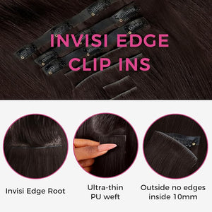 Lashey Invisi Edge Clip in Hair Extensions 14 Inch 110g 7pcs Injected Seamless PU Clip in Hair Extensions Virgin Human Hair #2 Dark Brown Straight Hair
