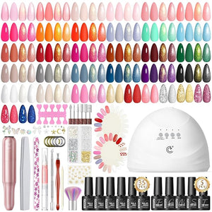 Peacecolor Gel Nail Polish Kit with U V Light and Drill59PCs Gel Nail Kit 35 Colors with 5PC Matte/Glossy/Glitter Top Base Coat Nail Art Rhinestone Manicure starter Kit Soak Off Gifts for Girls