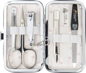 3 Swords Germany - Brand Quality 6 Piece Manicure Pedicure Grooming kit Set - Scissors Metal and Glass Nail File Clipper Tweezers with Synthetic Leather case - Ostrich