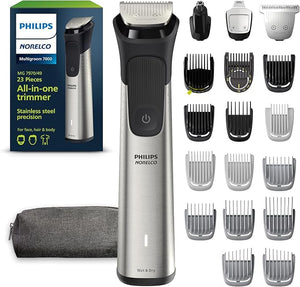 Norelco Philips All-in-One 7000 Series 23-Piece Trimmer - Electric Shaver and Clipper for Face Beard Head &amp Body Self-Sharpening Titanium Blades 26 Length Settings (0.5-16 mm) MG7970/49