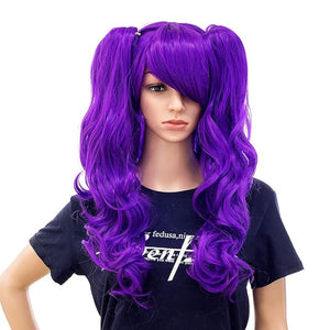 SWACC Long Curly Double Claw Clip on Ponytail Wig Synthetic Pastel Colorful Cosplay Daily Party Wig for Women with Wig Cap (Purple)