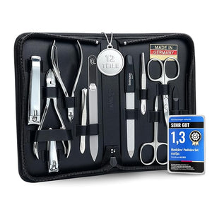 Manicure Set Women and Men ? 12-Piece Professional Grooming Kit with Premium Tools Genuine Leather Case and Exclusive Glass Nail File for Hand &amp Foot Care German Quality