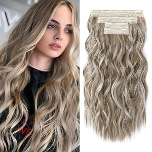 REECHO Clip in Hair Extensions 4PCS 24 Thick Long Beach Waves hair extensions HE003 Invisible Lace Weft Natural Soft Hairpieces for Women ? Ash Brown with Platinum Highlights