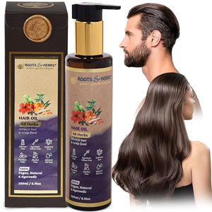 ROOTS AND HERBS Ayurvedic Oil - 49 Herbs with Bhringraj Hibiscus Flower Brahmi Jatamansi &amp Triphala for Stronger Straight Wavy &amp Curly Hair - Hair Food Oil &amp Scalp Serum - 6.76oz