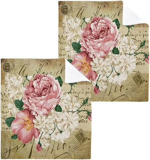 Roses Cotton WashclothsVintage Shabby Chic Pink Rose Flowers Fingertip Towel Face Cloths Absorbent Wash Cloths Quick Drying Bath Cloths for BathroomSpaGymKitchen12 x 12 InchSet 6