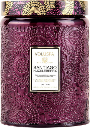 Voluspa Santiago Huckleberry Large Candle Jar 18 oz 100 Hour Burn Time All Natural Wicks and Coconut Wax for Clean Burning Vegan Poured in The USA