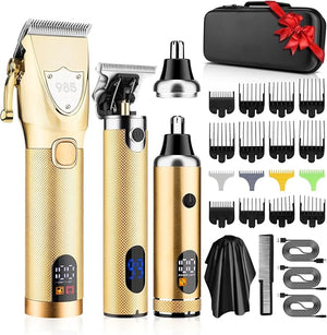 RESUXI Hair Clipper for Men T Blade Zero Gapped Nose Hair Trimmer SetProfessional Cordless Barber Clippers Hair Cutting Machine Haircut Grooming KitGold