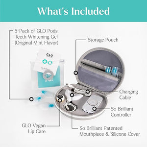 GLO Science So Brilliant Teeth Whitening Kit ? Patented Warming Mouthpiece with LED Light Technology Whitening Gel w/ 6% Hydrogen Peroxide Lip Balm ? Fastest Way to Whiter Teeth Sensitivity Free
