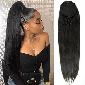 Riverwood Straight Human Hair Ponytail Unprocessed Human Hair Drawstring Ponytail Extensions for Black Women Brazilian Straight Hair 110g Natural Color (16 Straight)