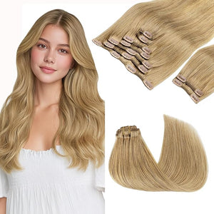 GOO GOO Clip in Hair Extensions Real Human Hair Remy Human Hair Extensions Clip ins for Women Natural Human Hair 14inch 150g 9Pcs 7 Bronde