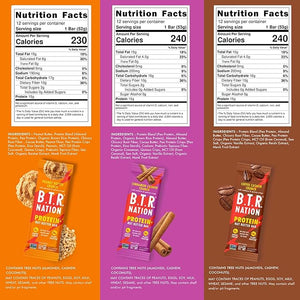 B.T.R. Nation Vegan Keto Plant Based Protein &amp; Fiber Bars - High Protein (Sampler Pack) | (9 Pack) | Low Carb &amp; GF, Free of Sugar Alcohols, Dairy, Soy and Boosted with Powerful Superfoods!