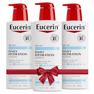 Eucerin Daily Hydration Body Lotion Unscented Body Lotion for Sensitive Dry Skin Holiday Gifts for Self Care 16.9 Fl Oz Pump Bottles Pack of 3