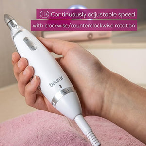 Beurer MP62 Professional Nail Drill Kit Portable Electric File Machine with 10 Attachments &amp 10 Sanding Bands Efile Dremel for Acrylic Gel Manicure and Pedicure LED Light with Storage Case