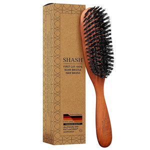 SHASH Classic German First Cut 100% Boar Bristle Hair Brush Since 1869 - Conditions Hair Improves Texture Exfoliates Scalp Fine to Normal not for Coarse hair!