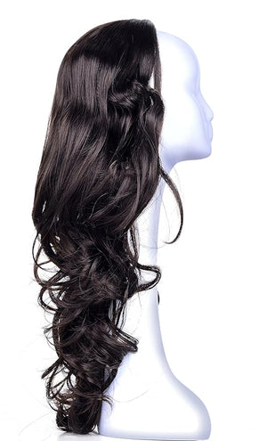 Onedor 23 Curly Hair Women Ladies 3/4 Half Wig Premium Japanese Synthetic fibers Wigs with Secured Mesh Head Cap (R4)