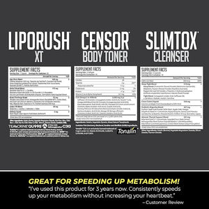 NDS Nutrition Maximum Strength Weight Loss - Decrease Appetite and Energy Booster - Glutamine L-Carnitine and CLA (LipoRush XT 60 Capsules Censor 90 Softgels and Slim-Tox 90 Capsules)