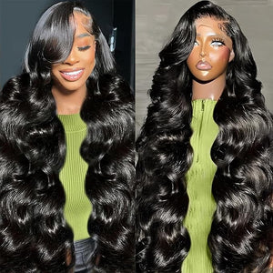 BELE 32 Inch Body Wave Lace Front Wigs Human Hair 13x4 Skinlike Real HD Lace Front Wigs Glueless Wigs Pre Plucked Brazilian Virgin Frontal Wigs Human Hair 180% Density Body Wave Wig with Baby Hair