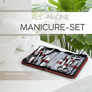 Manicure Set Women and Men ? 12-Piece Professional Grooming Kit with Premium Tools Genuine Leather Case and exclusive Glass Nail File for Hand &amp Foot Care German Quality