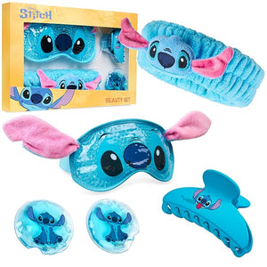 Disney Stitch Beauty Accessories Set with Cooling Eye Mask Gel Eye Pads Fluffy Skincare Headband Hair Claw Clip Relaxing Beauty Gifts for Women (Blue)