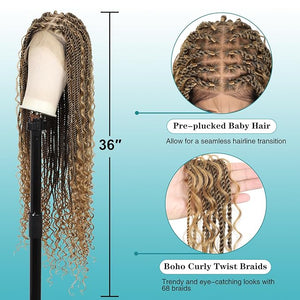 Kalyss Boho Braided Wigs for Woman Braided Lace Front Wig with Baby Hair Twist Braided Wig 360 HD Full Lace Braided Wigs Light Brown 36 Inches