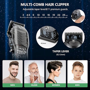 Professional Hair Clippers for Men, Cordless Barber kit for Hair Cutting &amp; Grooming, Black Hair Clippers Set for Barber Haircut with LED Display 8 Fade Taper Combs