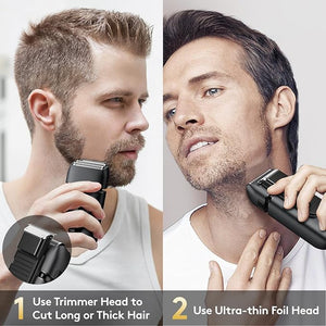 Brightup Foil Shaver Mens Electric Razor Shavers for Men with Trimmer Cordless USB-C Rechargeable Waterproof Double Floating Blades for Close Shaving Face 2 Speed LED Display&ampTravel Pouch Gr